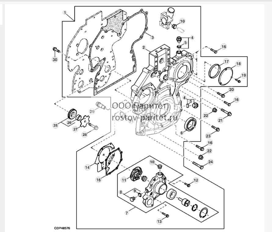 TIMING GEAR COVER, WATER PUMP, LOWER IDLE GEAR 